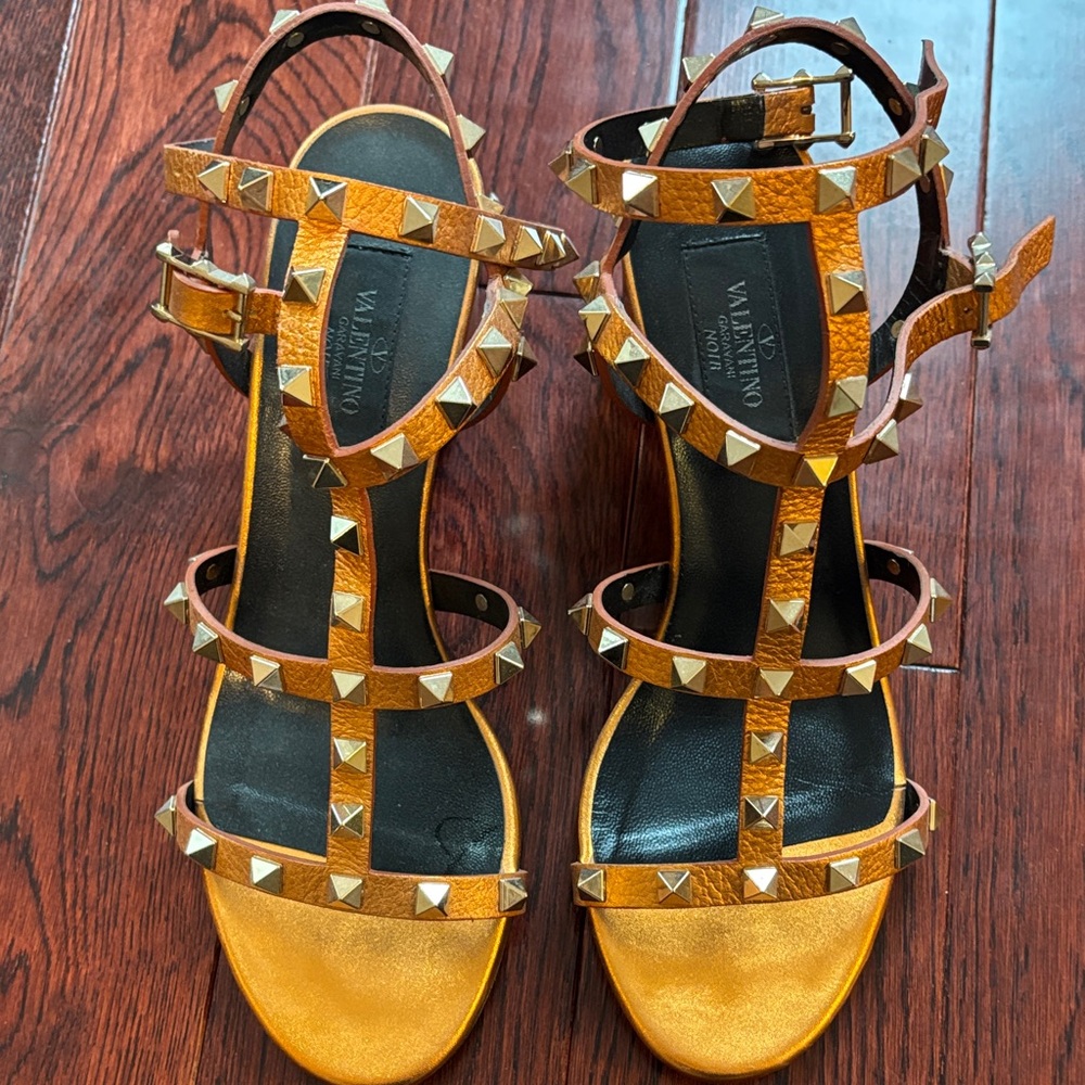 Valentino Women's Gold and Brown Studded Sandals
